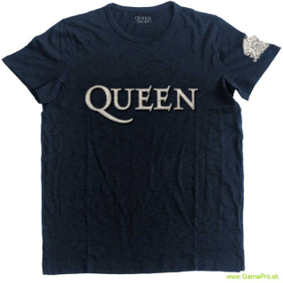 Queen - Logo and Crest Applique (Navy Blue) (Embellished) (tričko)