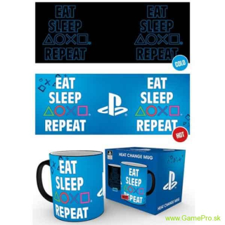 PlayStation termoaktívny hrnček Eat Sleep Repeat